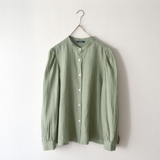 puff sleeve shirt／light weight linen〈ash green〉