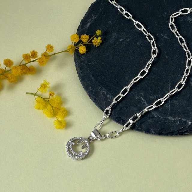 スマイル ジルコニア ネックレス w/ボリューム ロングアズキ チェーン