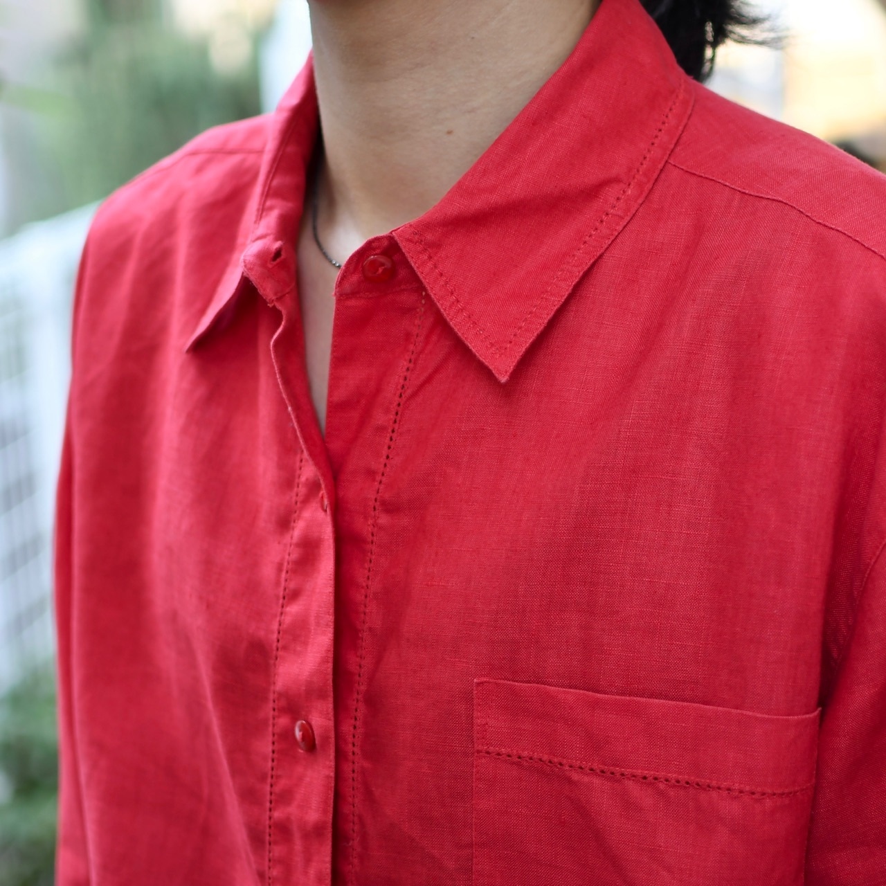 hole design linen shirt red