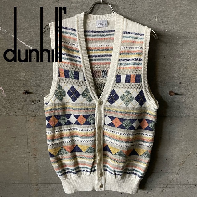 〖dunhill〗argylepattern cotton knit vest/ダンヒル アーガイル柄 コットン ニット ベスト/msize/#1116