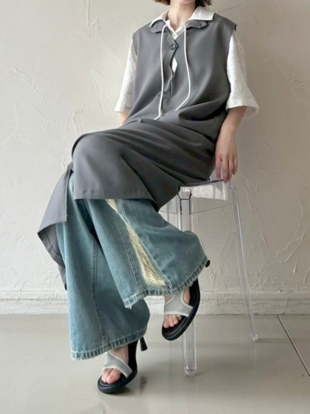 Tailored Sleeveless Long Dress / GRAY