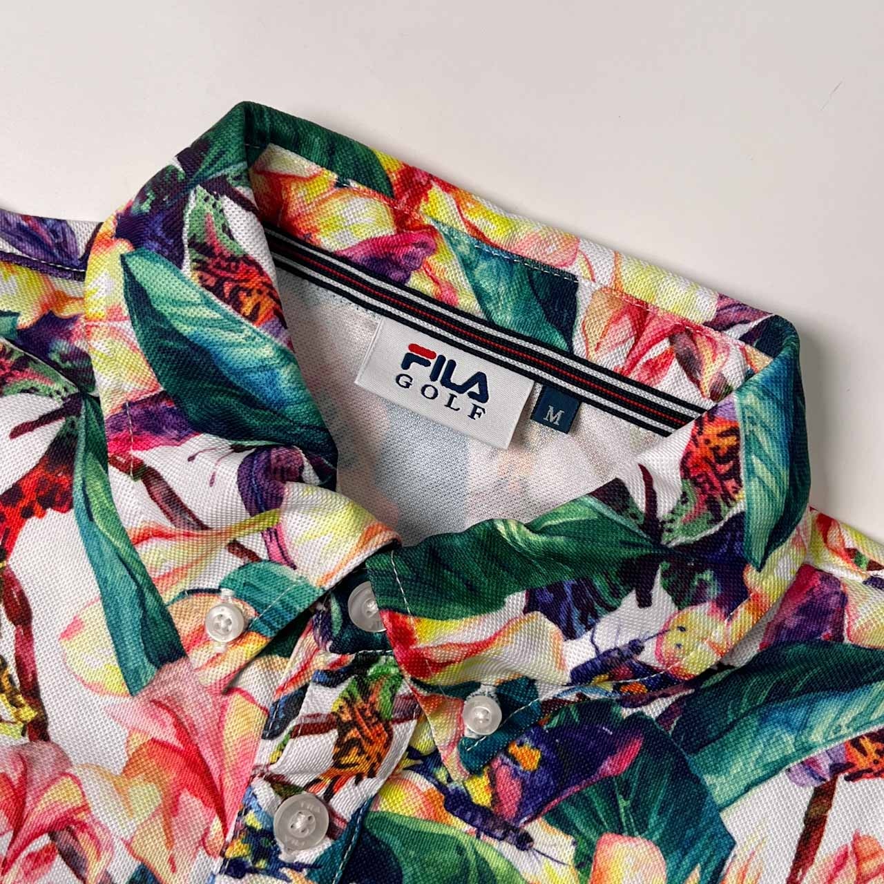 FILA GOLF フィラ ゴルフ 花柄 総柄 BD ボタンダウン 半袖 ポロシャツ M/マルチ メンズ