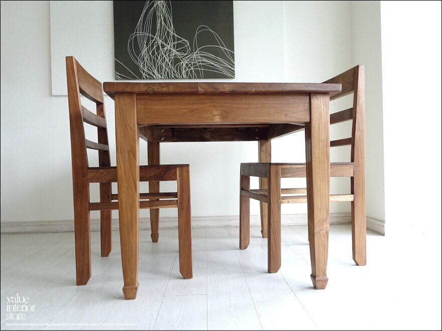 「 サカイ様 サイズオーダーテーブル、チェア×2脚 」 チーク無垢材 ヴィンテージテーブルAnqbo03モデル + チェア2脚 無垢材家具 一点物 世界三大銘木