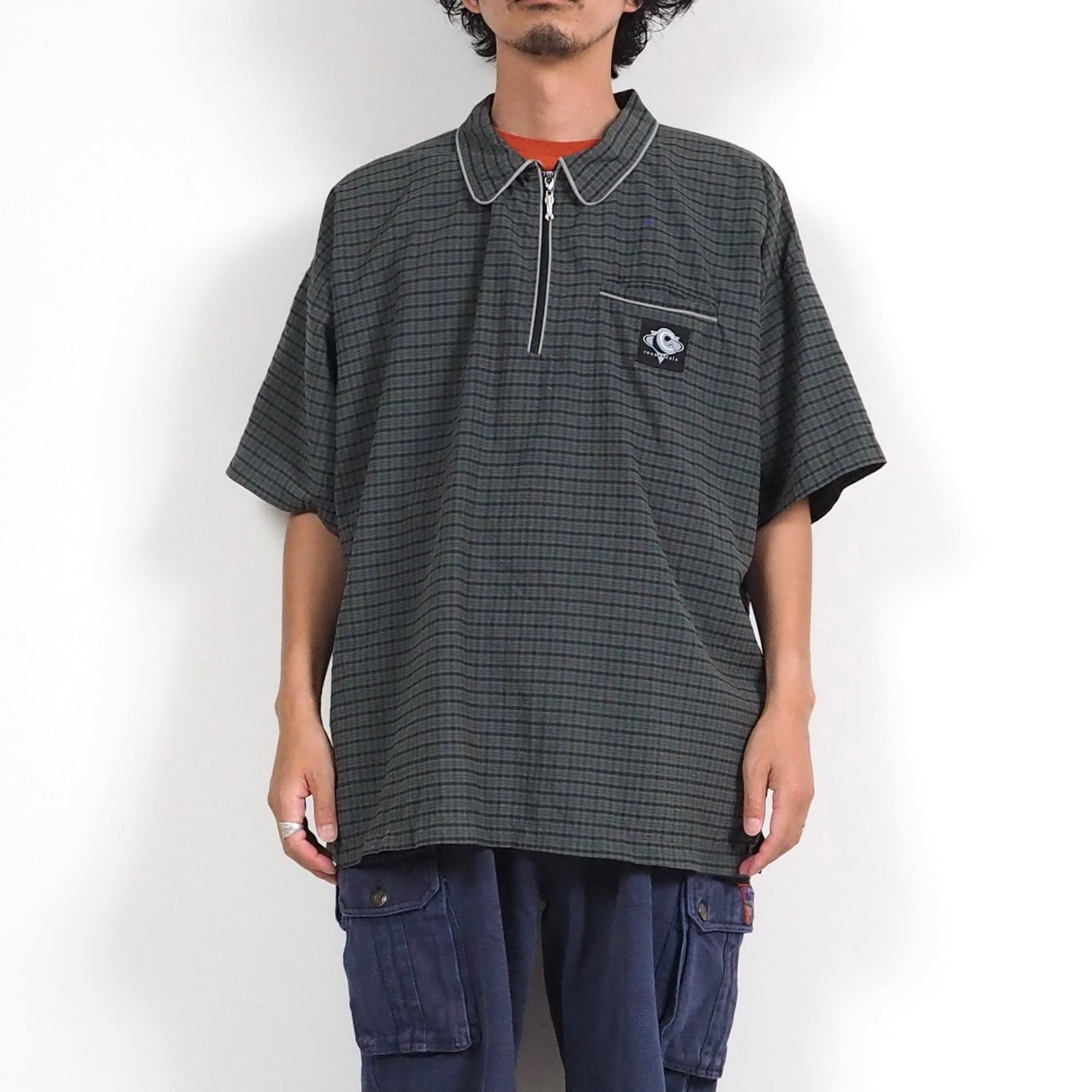 Cannondale plaid pullover boxy s/s shirt XL 90's USA製 キャノンデール ハーフジップ 半袖シャツ
