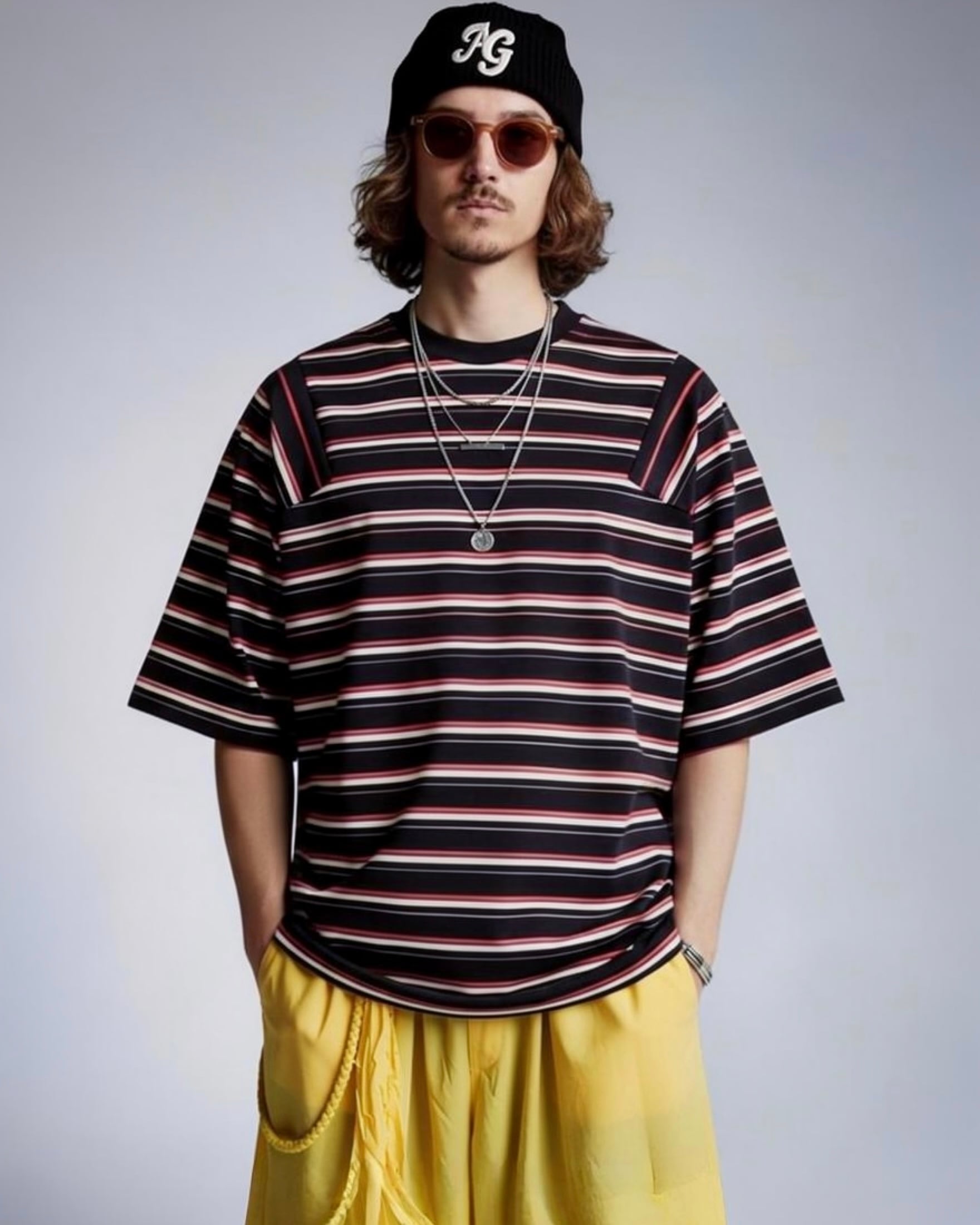 【4月末~5月上旬】マルチボーダーパネルデイリーTシャツ|ブラック