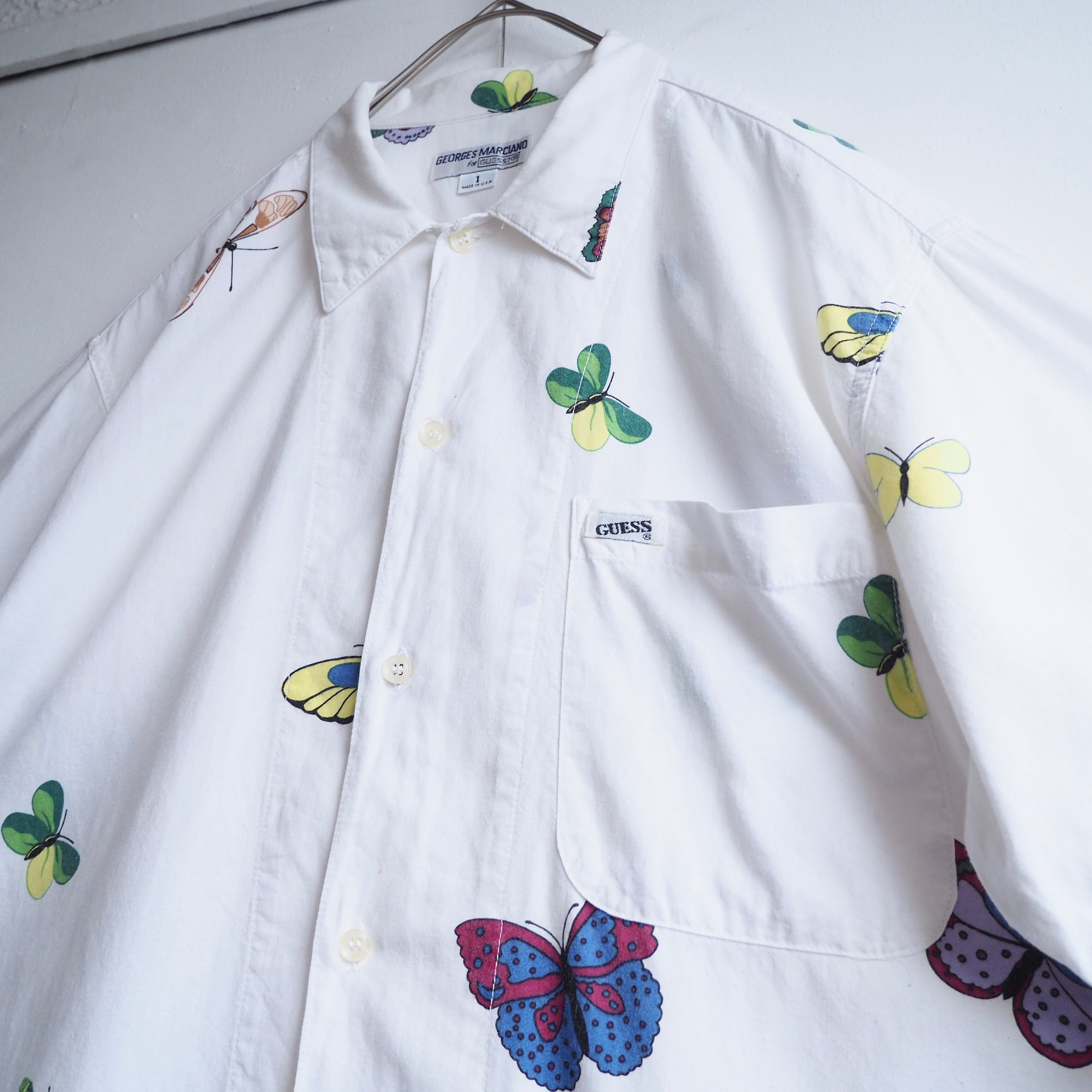 1990s ” Georges Marciano for GUESS ” Butterfly printed cotton SS shirt (made in Usa)