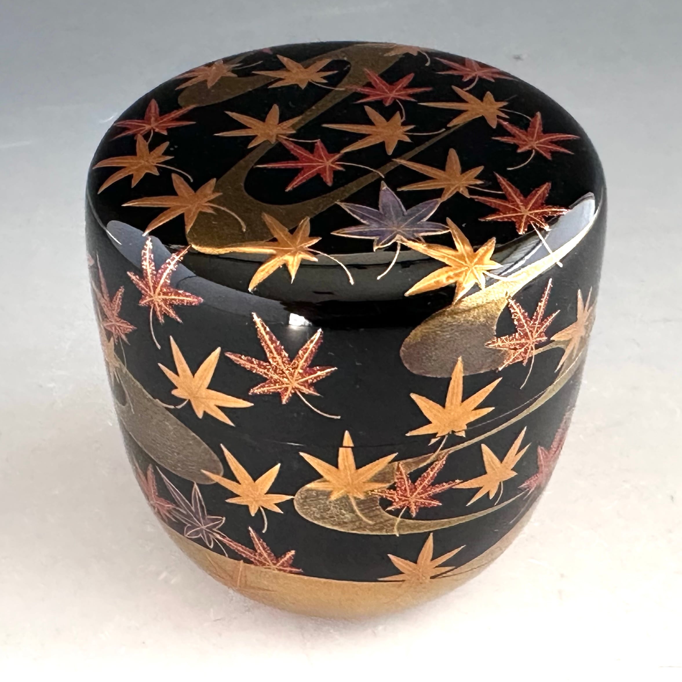 茶道具　竜田川蒔絵　内銀地　大棗　呉藤穣太郎　共箱　山中塗　漆芸　秋　紅葉　茶会 茶道具 竜田川蒔絵 内銀地 大棗 呉藤穣太郎 共箱 山中塗 漆芸 秋 紅葉