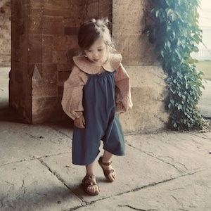 【予約】House of Dungarees / Organic Pullover Short Dungarees - Denim Blue