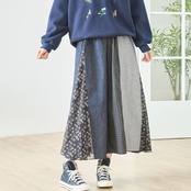 【SALE 13%OFF 4/3 10:0まで】TRUBE パッチワークフレアスカート【M~L】 デニムブルー