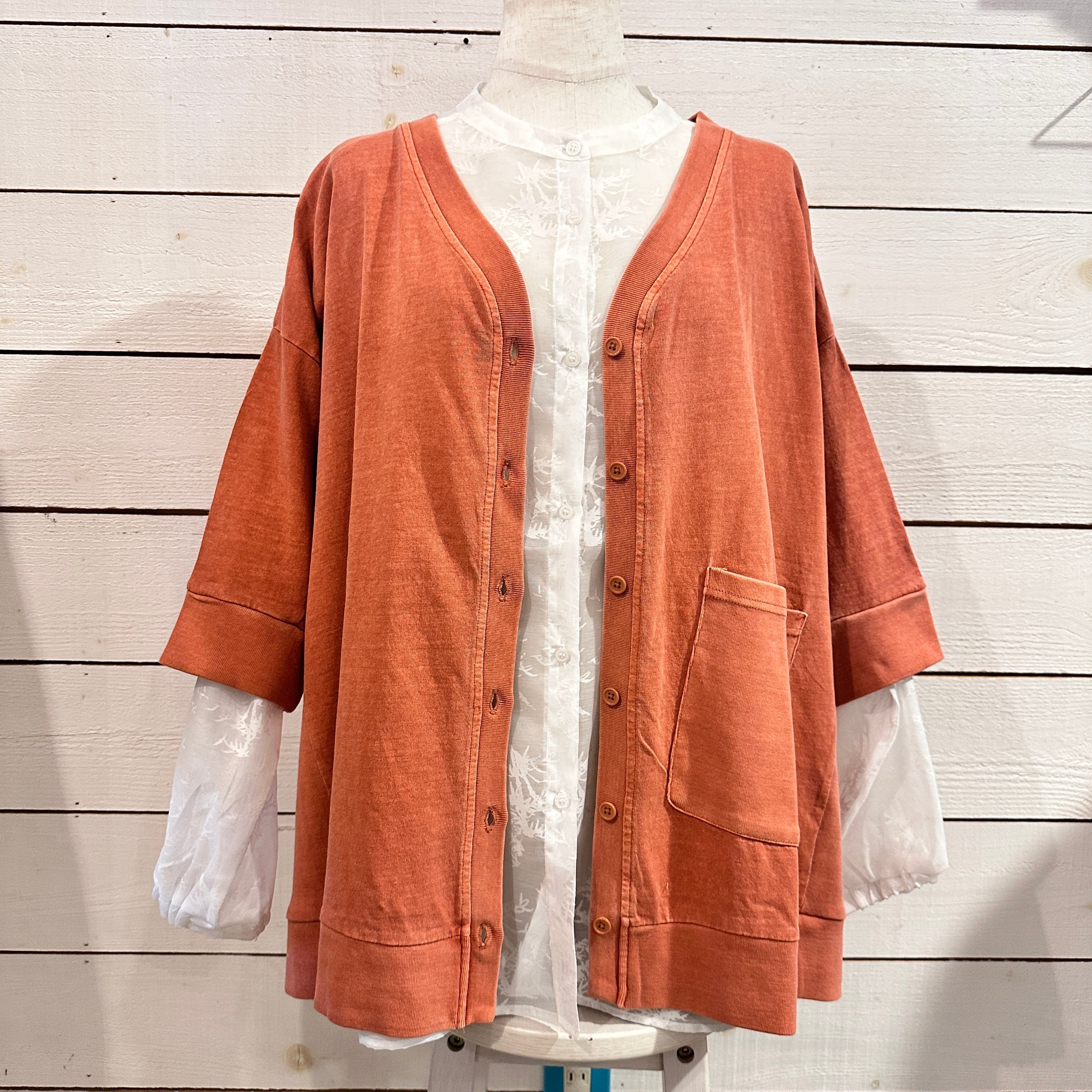 『People's』2959  ピグメント天竺リブカーディガン　フリーサイズ