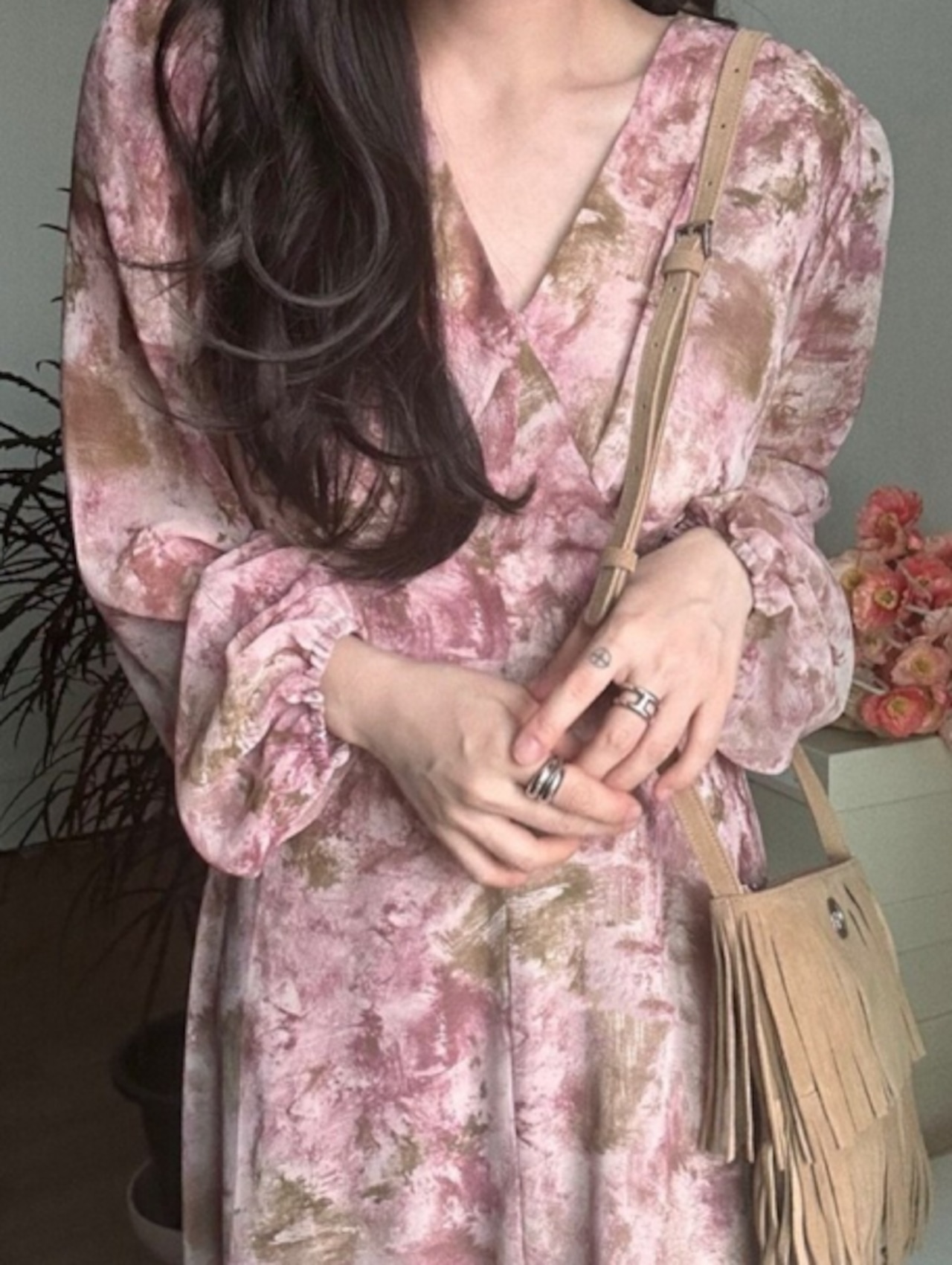 ボカシプリントシフォンワンピース D1279