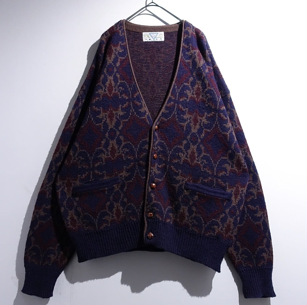 90s EURO Multicolor Damask Pattern Design Knit Cardigan
