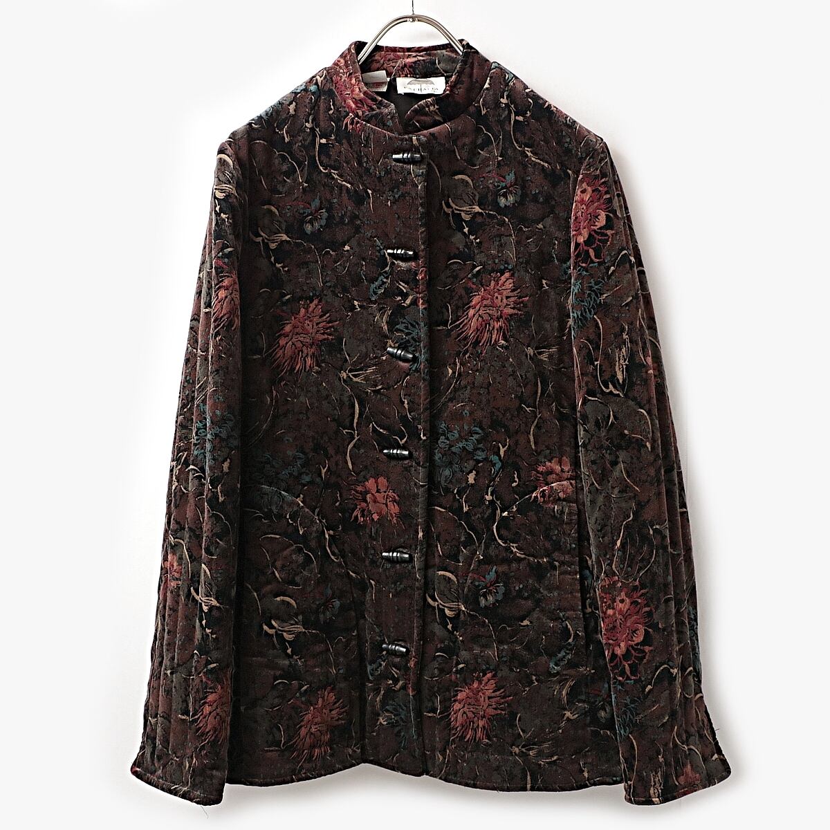 70s F.A.CHATTA コットン ベロア 花柄 キルティング ジャケット used 古着 レディース