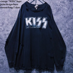 【doppio】vintage "KISS" logo print design boro custom long T shirt