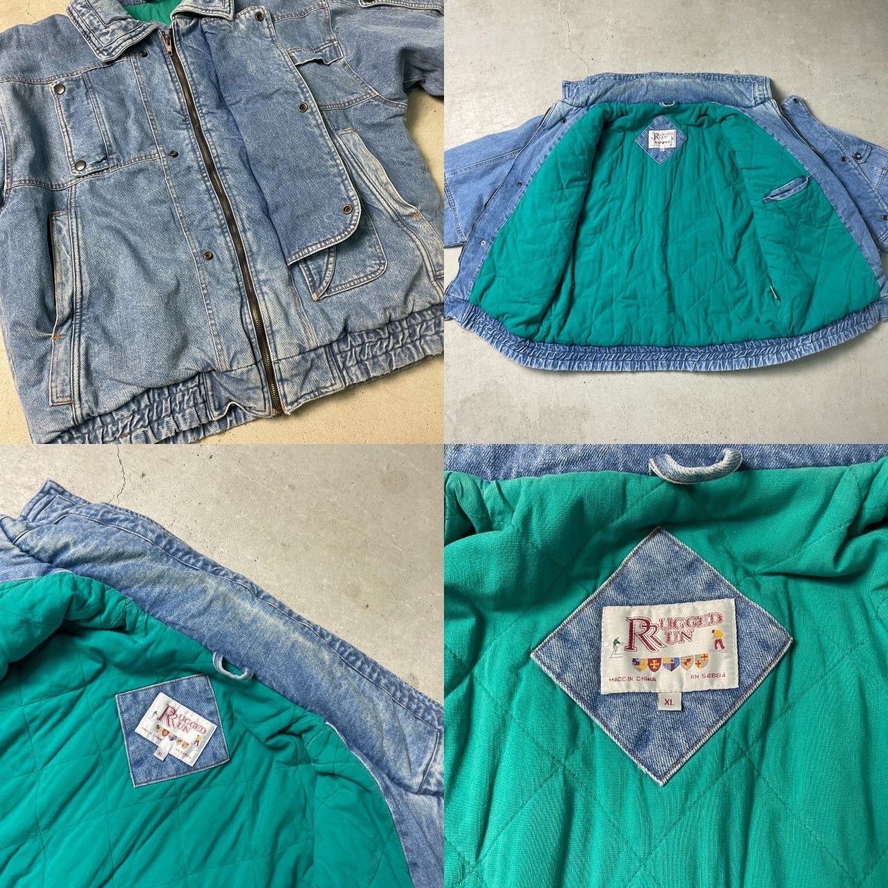 90年代 RUGGED RUN 変形 デニムジャケット キルティングライナー 中綿 