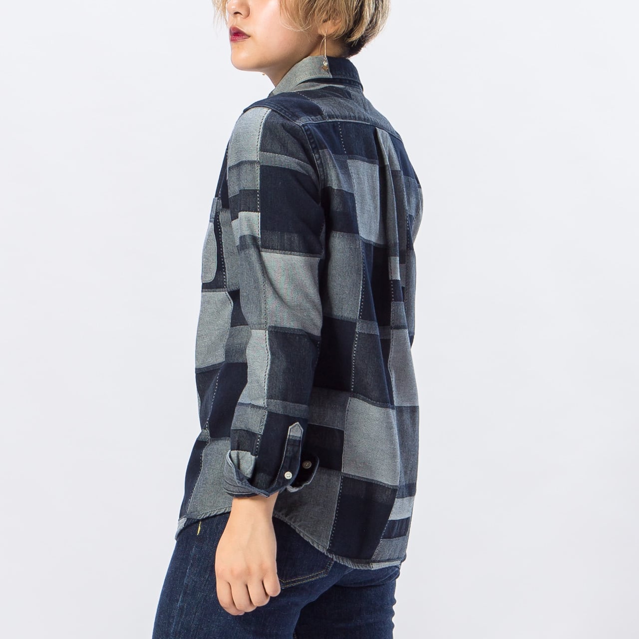 ネイビー パッチワーク 長袖シャツ パッチワークシャツ シャツ メンズ トップス 長袖 送料無料・再