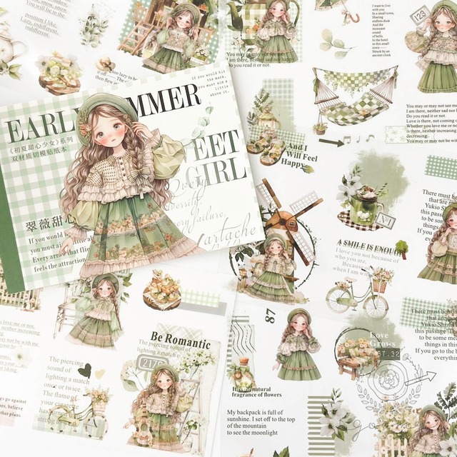 素材2種 sweetheart girlシールブック グリーン <S693>