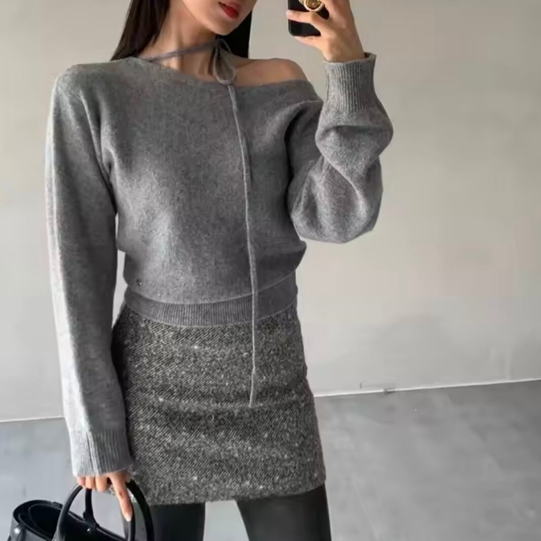 ribbon choker soft knit top