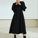 ワンピース ドレス ブラック 小さいサイズ レディース ミモレ丈 シンプル 無地 パフスリーブ 長袖 ジッパー あったか素材 秋 冬 お出かけ お呼ばれ 女子会 ハイウエスト 10代 20代 30代