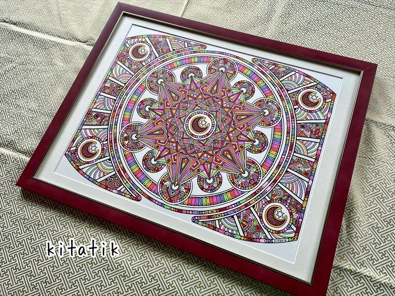 神聖幾何学アート【ブルームーンに抱かれて2】 レッドムーンに抱かれ