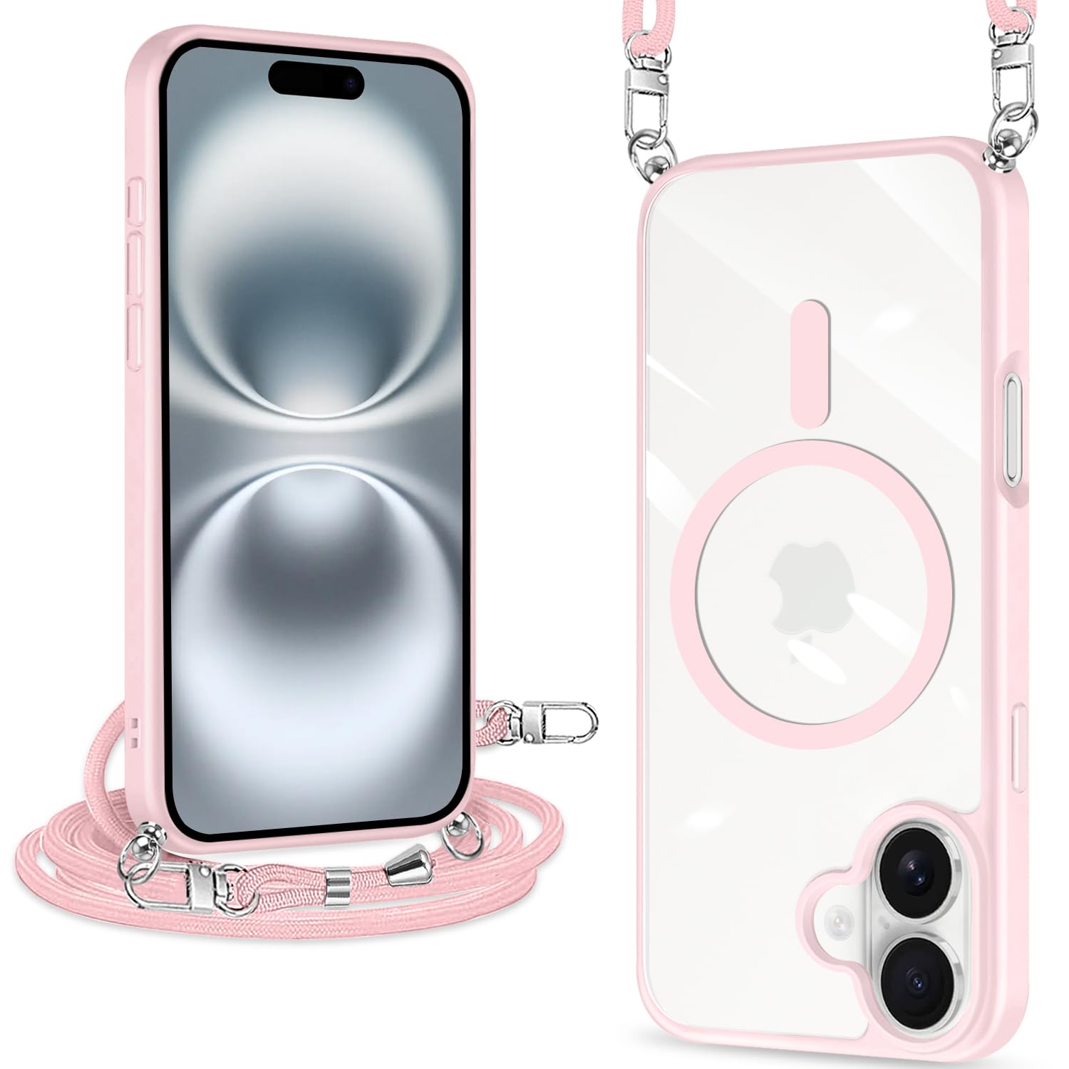 ZHIYIJIA iPhone 17 用 ケース クリア ショルダー TPU+PC MagSafe対応 薄型 軽量(ピンク)