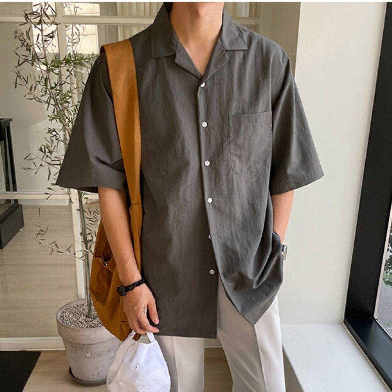 ルーズ開襟シンプル半袖シャツ　MT0080435