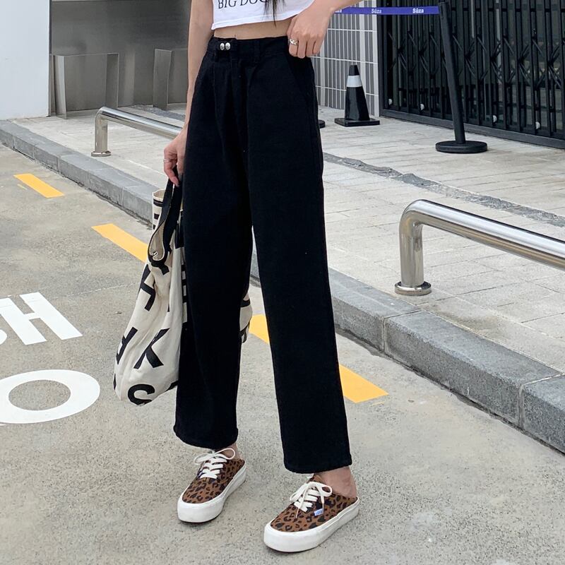 ブラックジーンズ スプリングオータム薄手ハイウェストウェストスリムルーズパンツ 春物 秋物 試着室38735161574