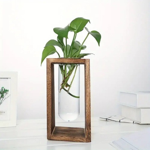 木製 花瓶 ガラス シンプル 高さ18cm フラワースタンド 生花 ドライフラワー おしゃれ 北欧