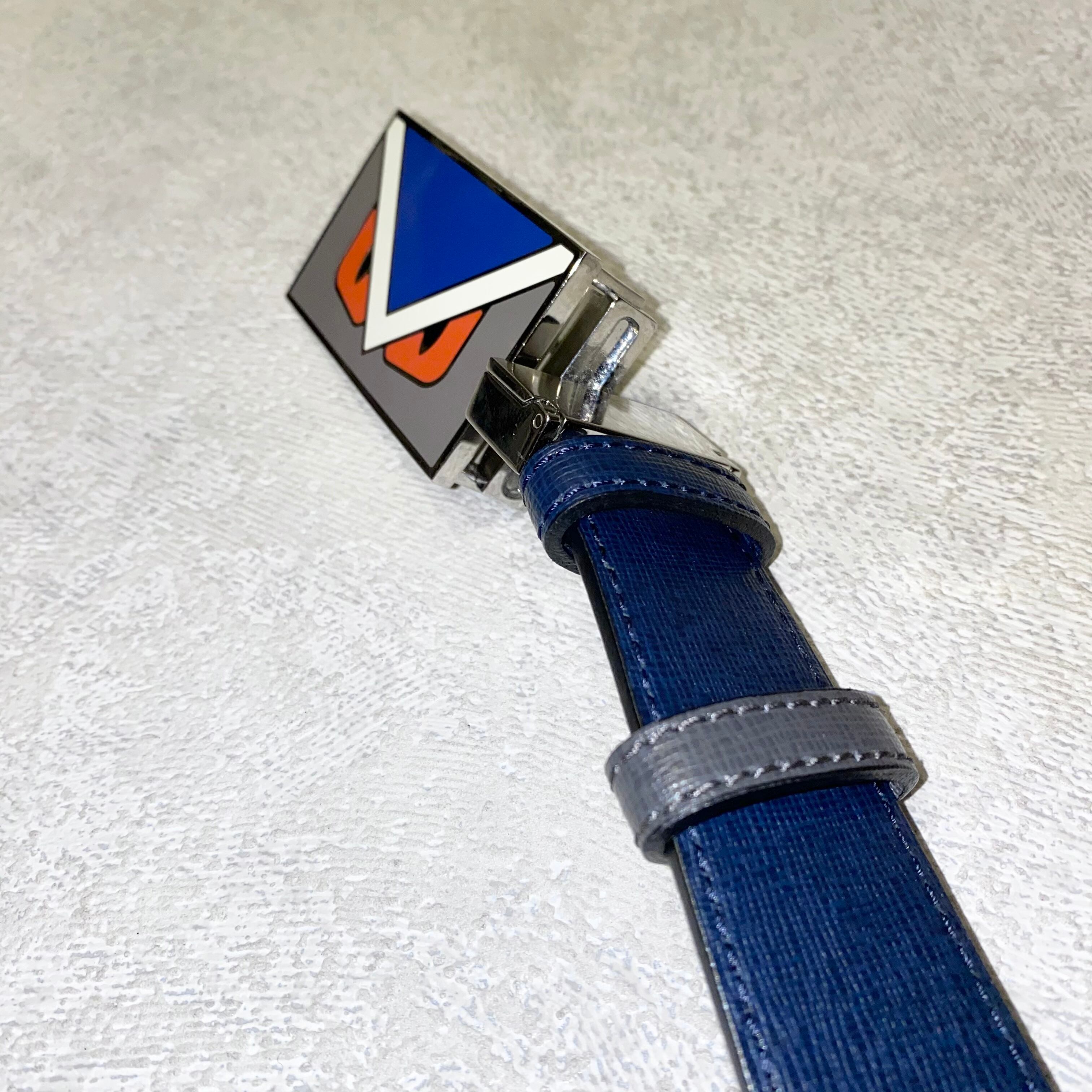 FENDI blue×gray reversible leather belt “monster” | NOIR ONLINE