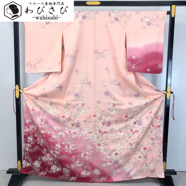 付下げ 流水に花柄模様 刺繍 金彩 鹿子柄 御所染色 トールサイズ K  