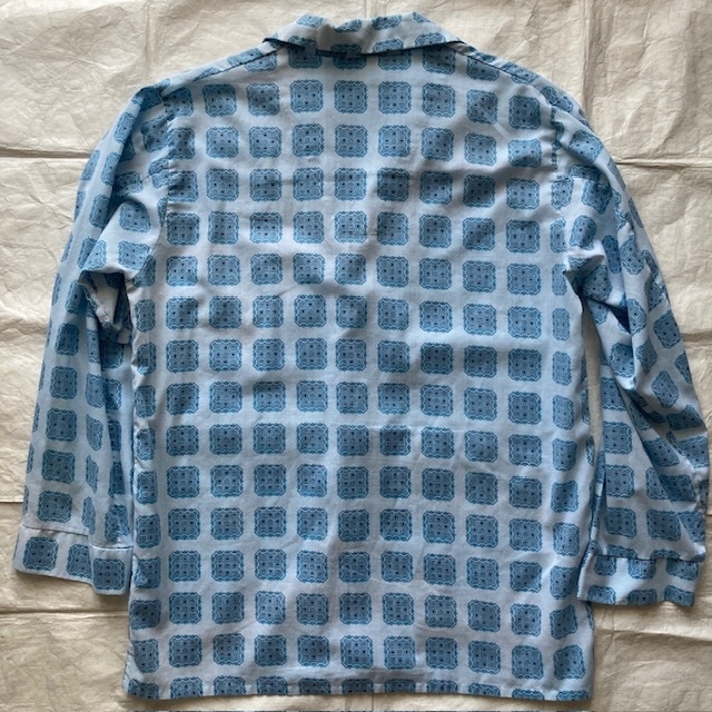 Sears シアーズ パジャマシャツ 70s 小紋柄 オープンカラー カナダ製 ブルー ヴィンテージ古着 M〜L 画像5