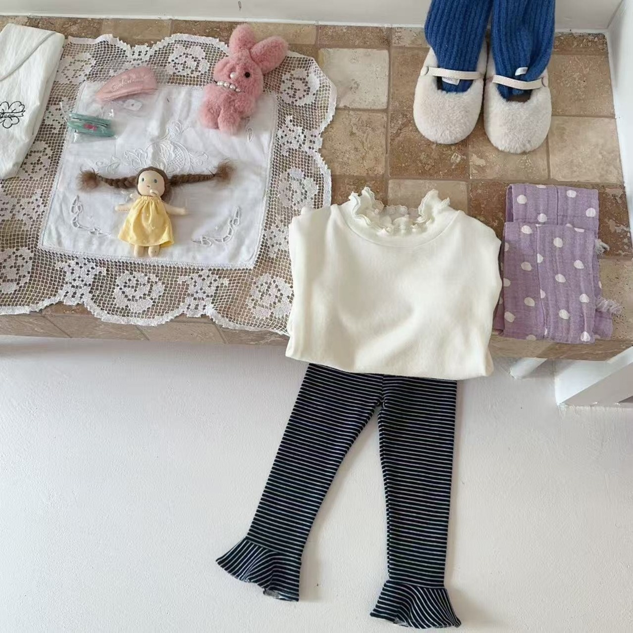 gray S［即納］frill border leggings 26autumn / AIAI