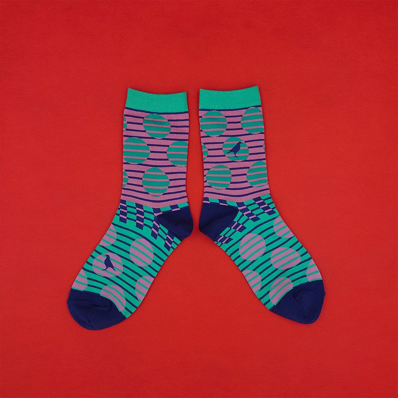 ストライプドット（緑紫）インポート ソックス【靴下 くつした socks