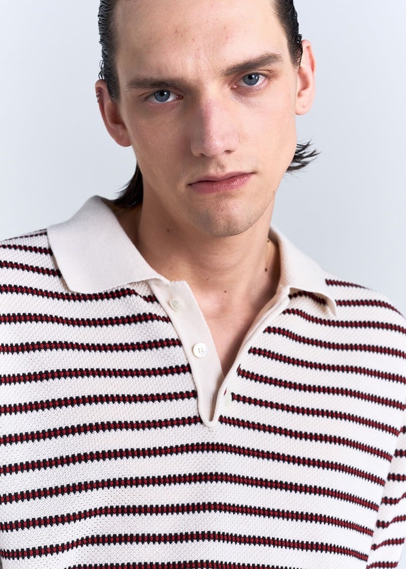 ☆RIIZE ソンチャン 着用！！【NOICE】TWIST STRIPED KNIT POLO SHIRT