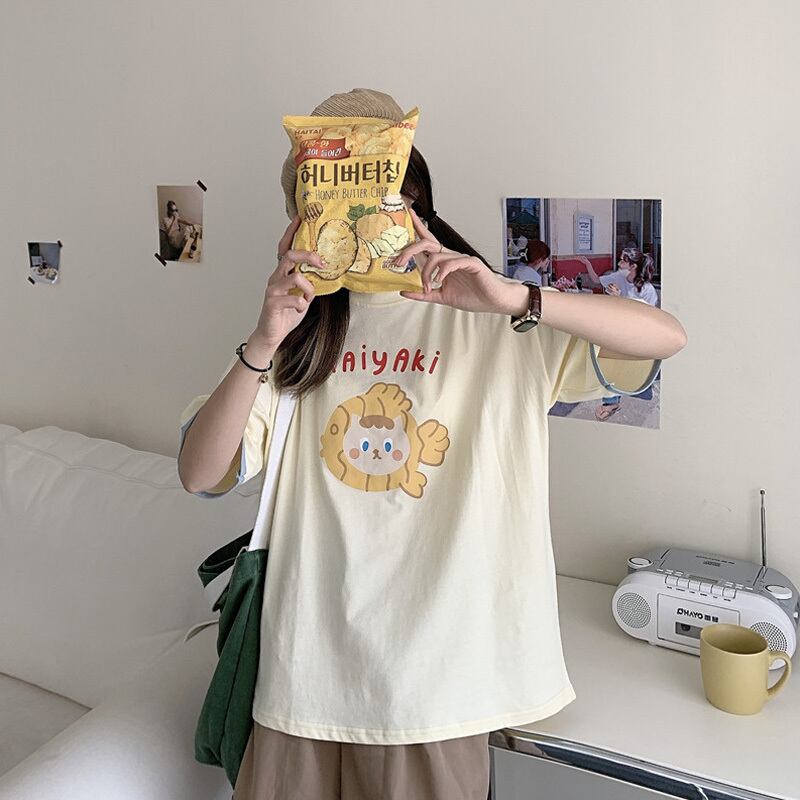 パターンプリントカジュアルルーズTシャツ シャツ サマーラウンドネック 大人ガーリー スウィート キュート 夏物 Oネック 萌量不足97230126320