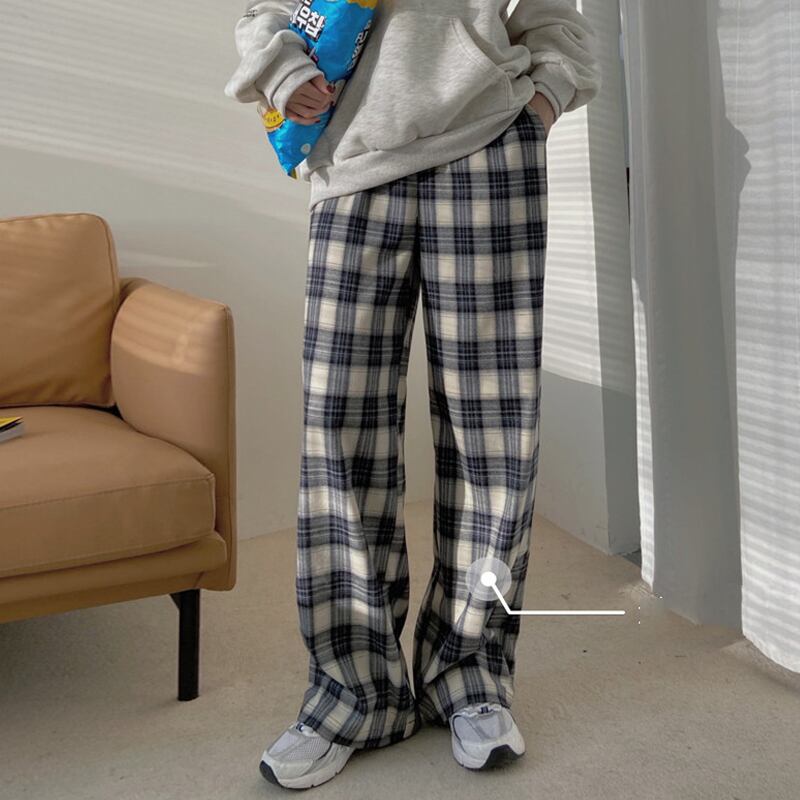 ルーズ格子柄カジュアルパンツ スプリングオータムハイウェストウェスト薄手サマー 春物 夏物 秋物 スーパーモール59584095035