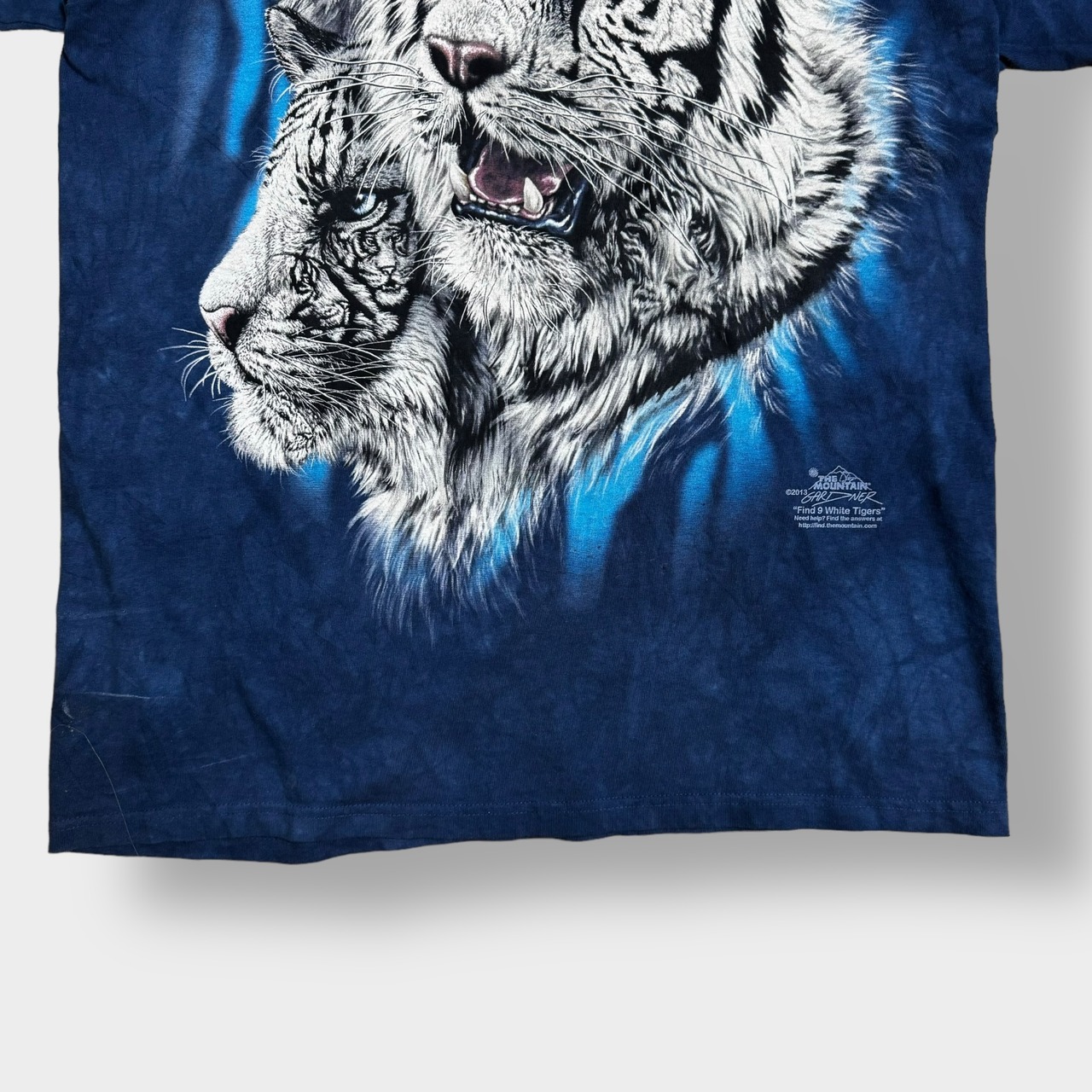 【THE MOUNTAIN】アニマルプリント Tシャツ 半袖 ビッグサイズ ホワイトタイガー トラ 虎 タイダイザマウンテン メキシコ製 2013 L 古着