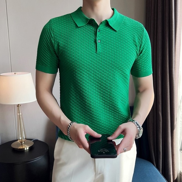 グリッドデザイン　半袖ポロシャツ　４カラー　A2259