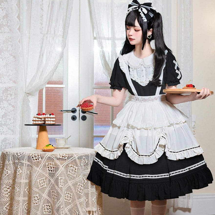 ゴスロリ通販 With U ファッション メイド服 エプロン フリル 襟 半袖