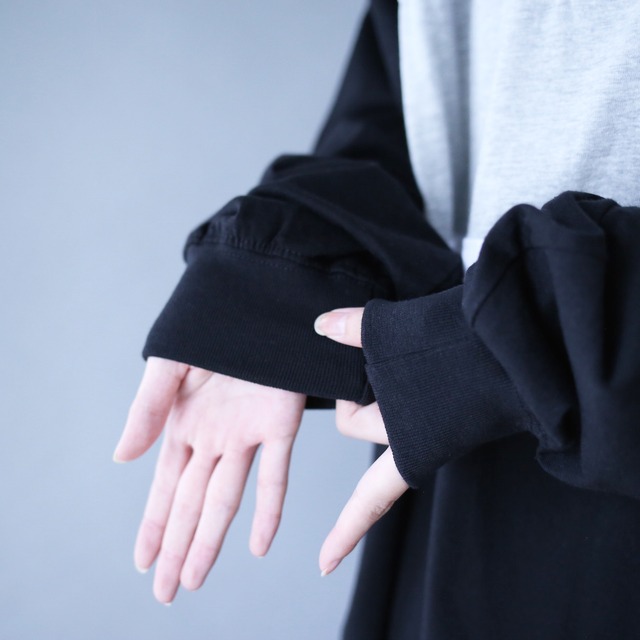"KING SIZE" monotone color switching over silhouette pullover shirt