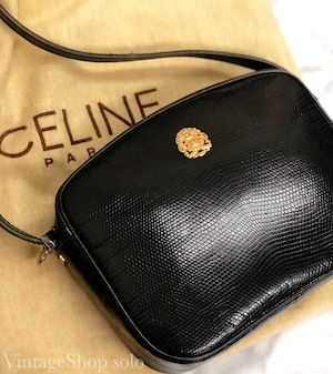 CELINE　セリーヌ　エンブレム　トリオンフ　リザード　ポシェット　クロスボディ　ショルダーバッグ　ブラック　オールドセリーヌ　vintage　ヴィンテージ　3nfvm3