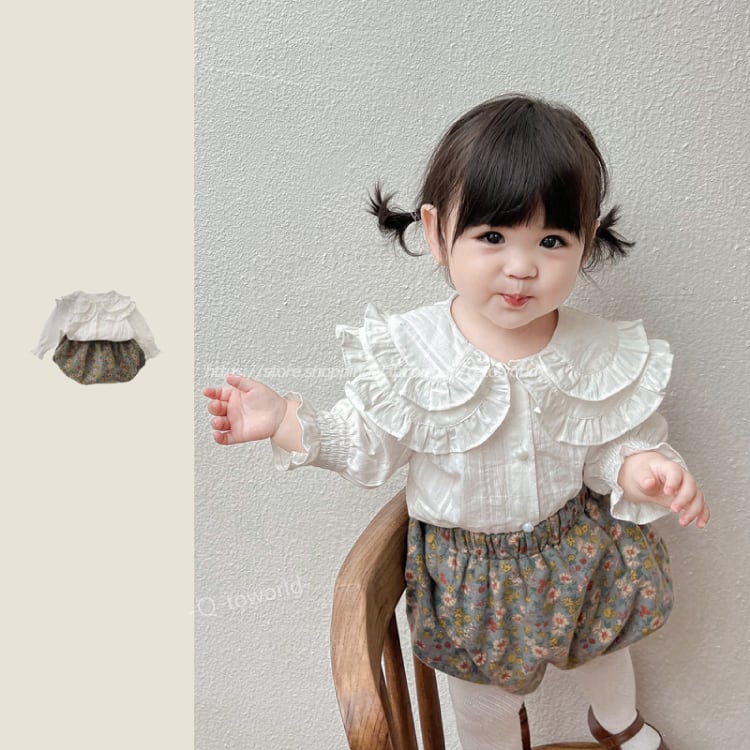 70㎝-100㎝】セットアップ ブラウス+パンツ レース シャツ かぼちゃ 