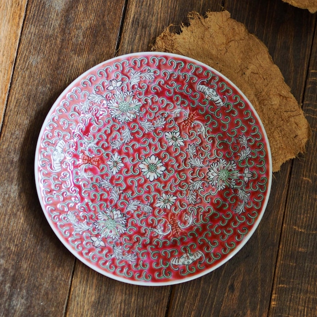 『朱赤の丸皿18センチ』景徳鎮