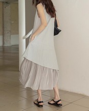 Asymmetrical Sleeveless Midi Dress　　L0035