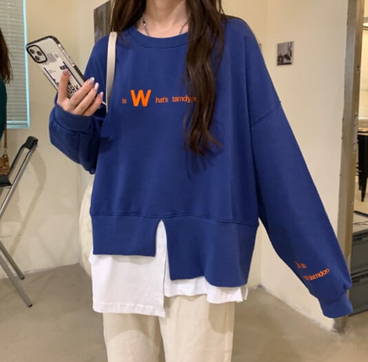 春秋新作 レディース トップス トレーナー スウェット 重ね着風 ブラウス ゆったり