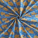 ブロックプリント生地【50cm単位】インド綿 花柄 ブルー×黄色 #52516-BL1