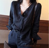 リネンライク Vネックシアーシャツ