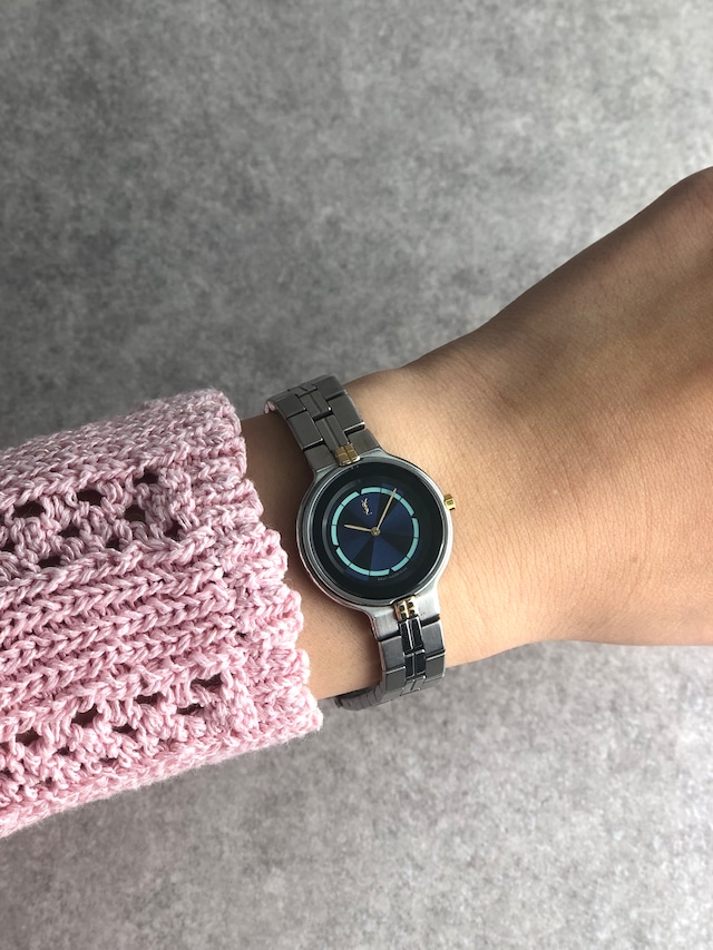 Yves Saint Laurent イヴ・サンローラン 腕時計 シルバー×ブルー YSL ステンレススチール コンビカラー vintage ヴィンテージ オールド 3x8viy