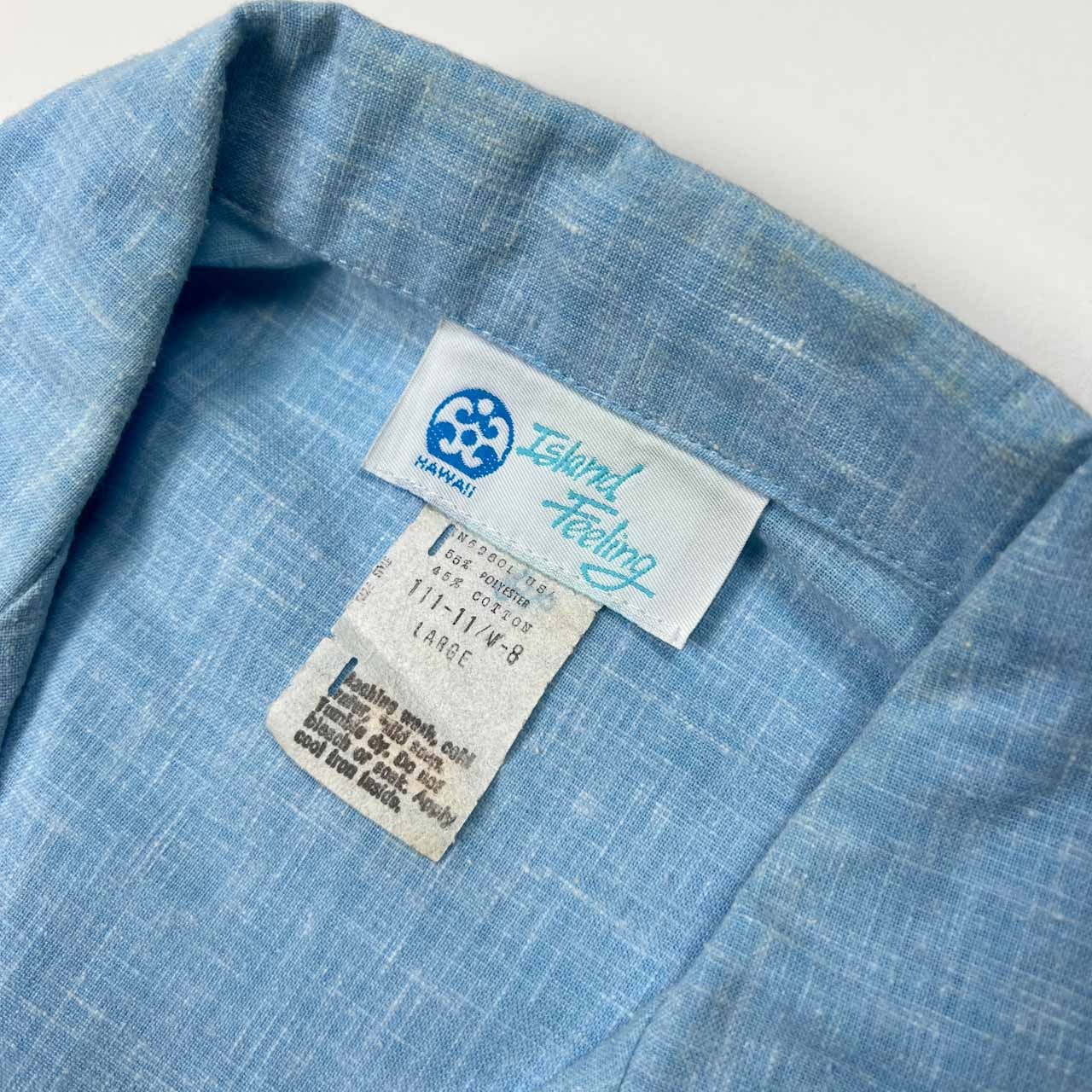 USA製 Island Feeling HAWAII アイランドフィーリング ハワイ 開襟 オープンカラー 半袖シャツ サイズ L /メンズ/ビンテージ/水色
