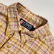 90s CHAPS RALPH LAUREN チャップス ラルフローレン チェック しわ加工 BD ボタンダウン 半袖シャツ M/イエロー系 メンズ 日登美 ビンテージ